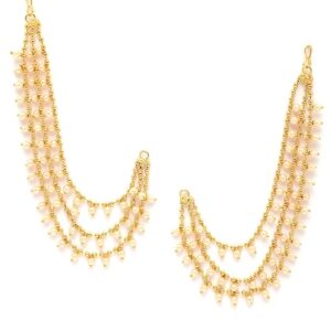 Traditional Brass 18 K Gold Plated Wedding Jewellery Bahubali Inspired Long Chain Jhumki Earrings for Women and Girl