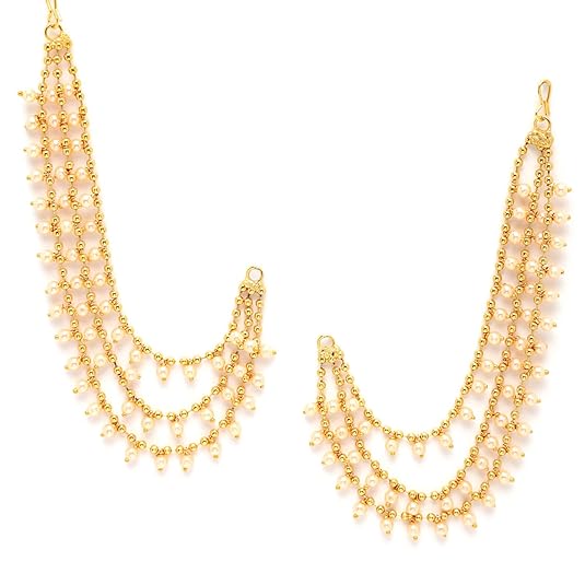 Traditional Brass 18 K Gold Plated Wedding Jewellery Bahubali Inspired Long Chain Jhumki Earrings for Women and Girl